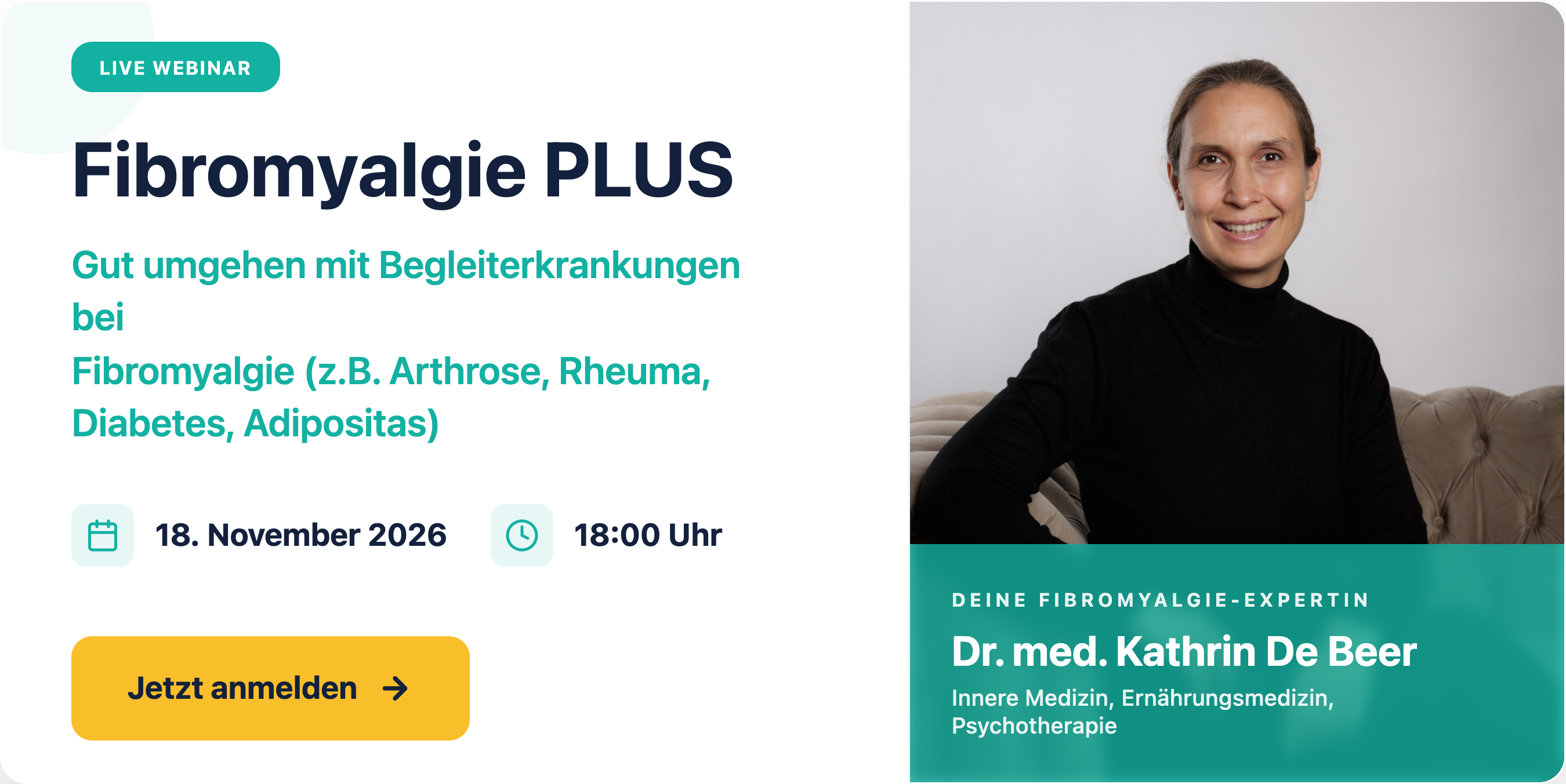 FibroCoach Live-Webinar: Fibromyalgie PLUS – Gut umgehen mit Begleiterkrankungen – 18. November 2026, 18:00 Uhr